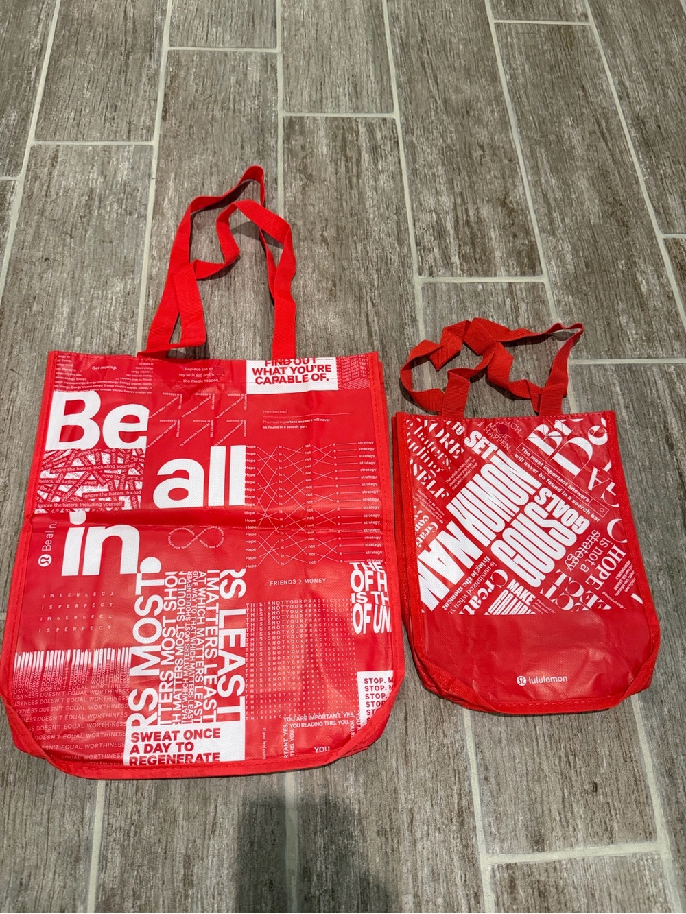 LULULEMON ATHLETICA BE ALL IN WHITE RED tote shopping reusable bags